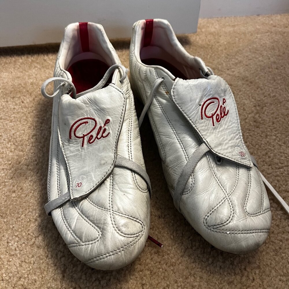 White & Red Pele Sports 1970 FG MS Soccer Shoes